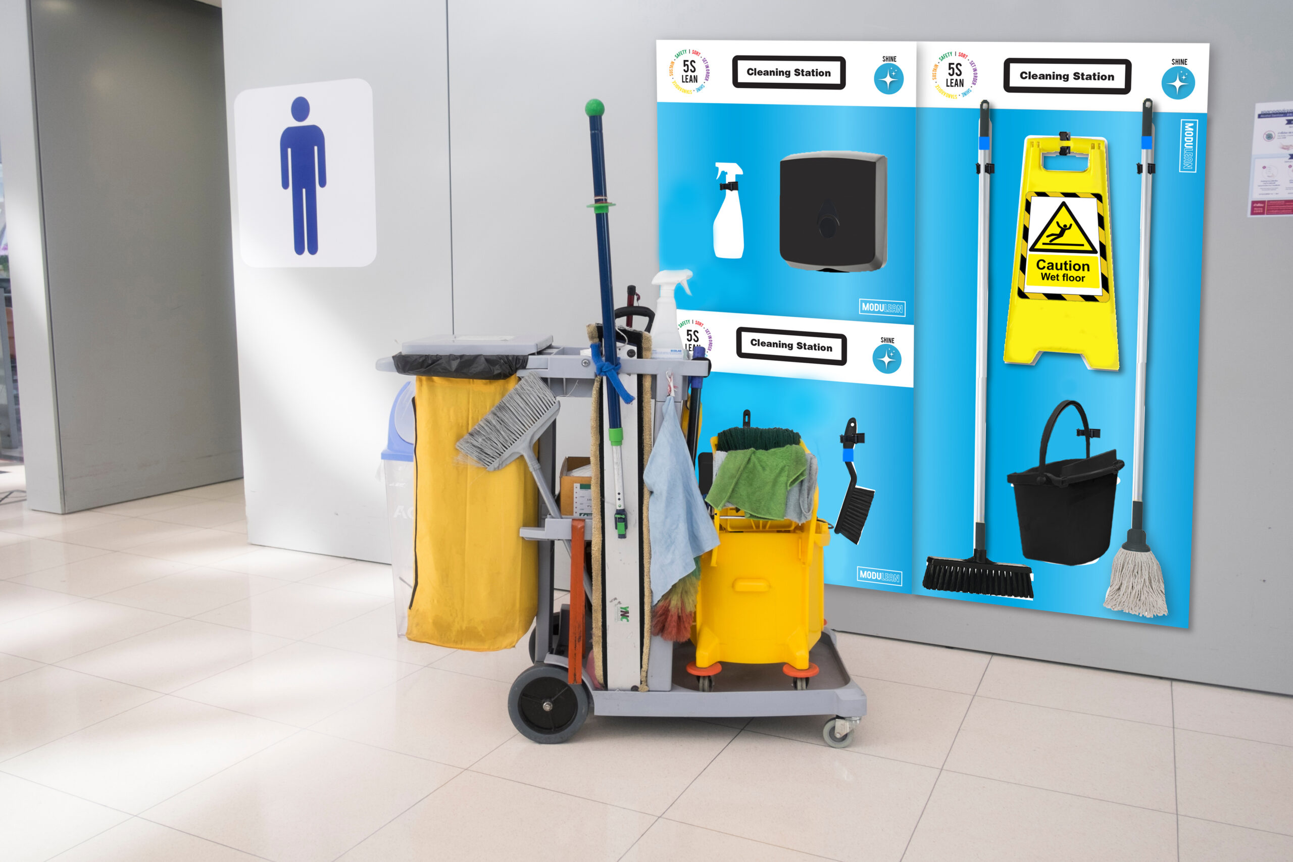5s shadow boards display modulean modulean™ cleaning station janitor toilet maintenance cleaning boards