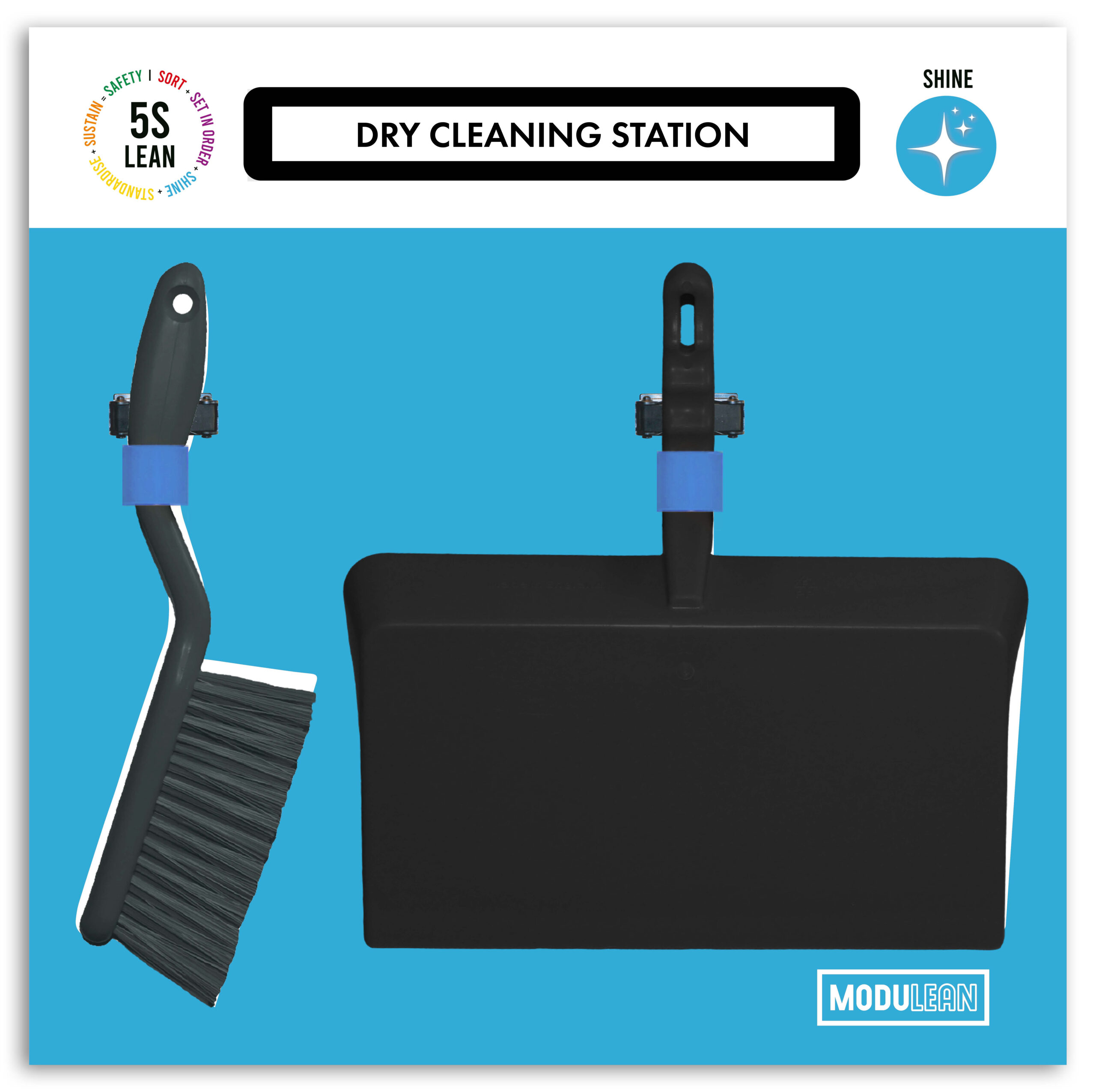 Modulean Lite Dry Cleaning Station Dustpan and Brush Shadow Board Blue