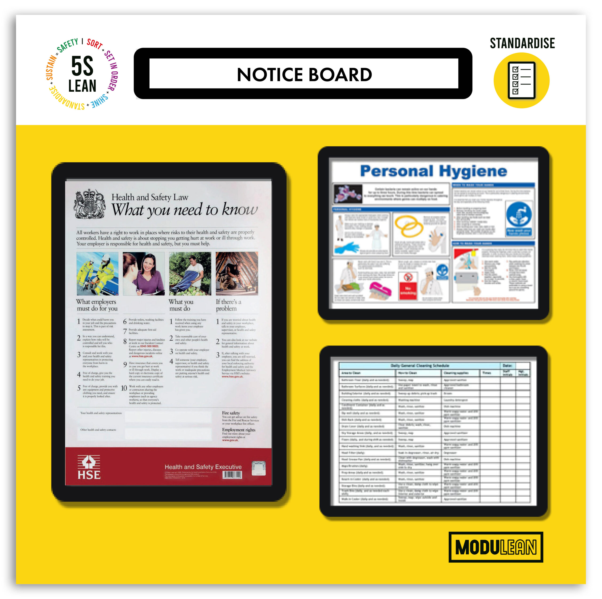 Modulean Lite Notice Board with Frames Shadow Board Yellow
